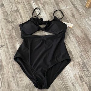 Black one-piece swimsuit